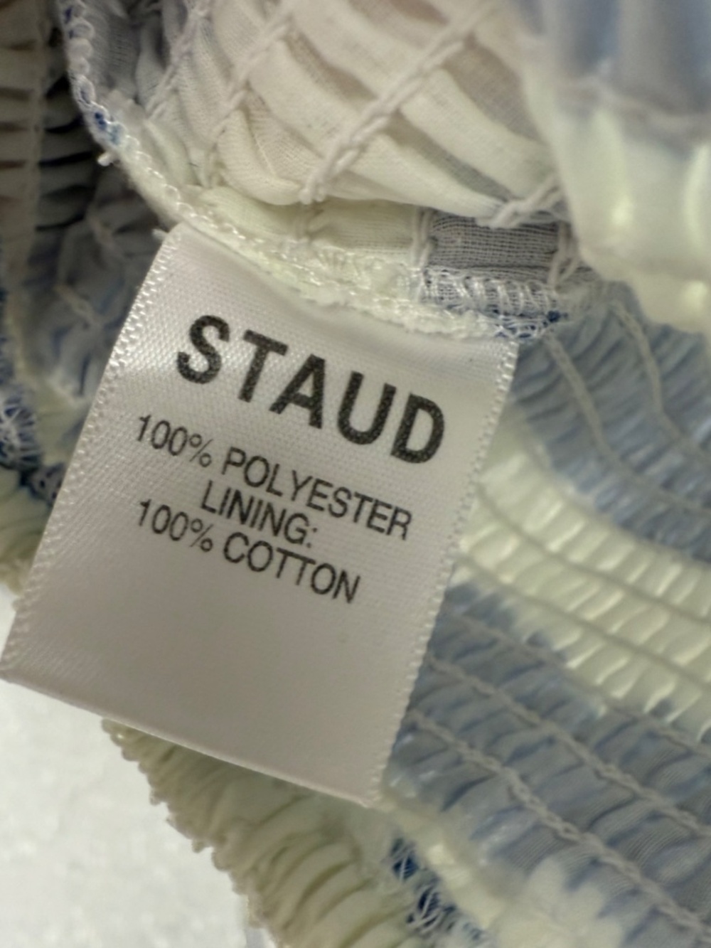 💙 STAUD Doric Crop Top XS Painted Smocked Off Shoulder Blue White Stripe - Picture 4 of 8